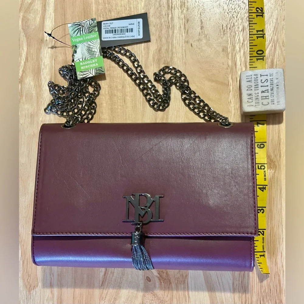 Badgley Mischka Monogram Tassel Crossbody - Wine Burgundy Red NWT - Picture 7 of 9